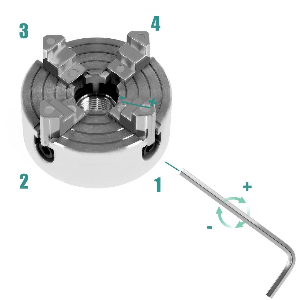 Uchwyt tokarski 4-szczękowy, samocentrujący uchwyt tokarski ze stopu cynku, klucz i korbowód, akcesoria tokarskie, tokarka do obróbki drewna