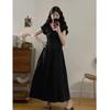 French Hepburn Style Bubble Sleeves V-neck Summer Dress High-end Temperament Women's Waist A-word Long Dress Wholesale