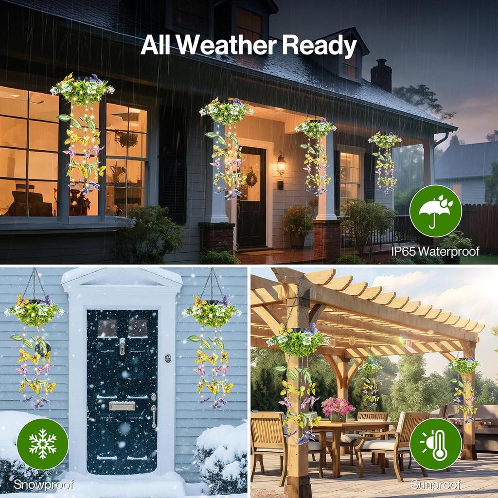 Solar-Powered Waterproof Butterfly Vine Lights: Decorative Artificial Hanging Plants for Outdoor Garden & Balcony.