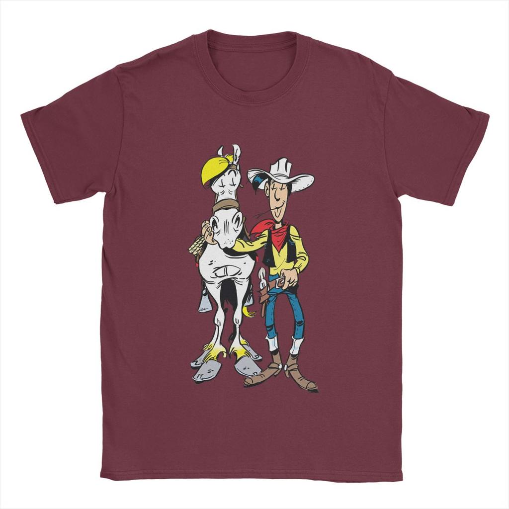 Koszulkka Lucky Luke Unisex 100% Bawełna Casualowa Okrągły Dekolt Koszulki z Kreskówkami Krótki Rękaw Top dla Dorosłych
