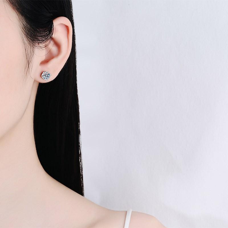 Sterling Screw Back Stud Earrings With Moissanite Zircon Women Delicate Geometric Design Multiple Sizes Available