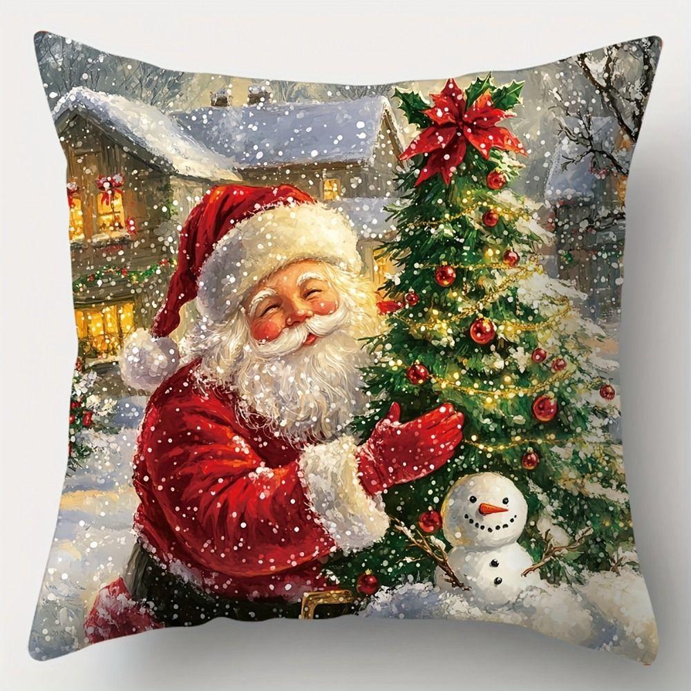 Snowman Christmas Pillow Covers Elk Xmas Party Santa Claus Throw Pillow Covers New Year Cartoon Cushion Covers