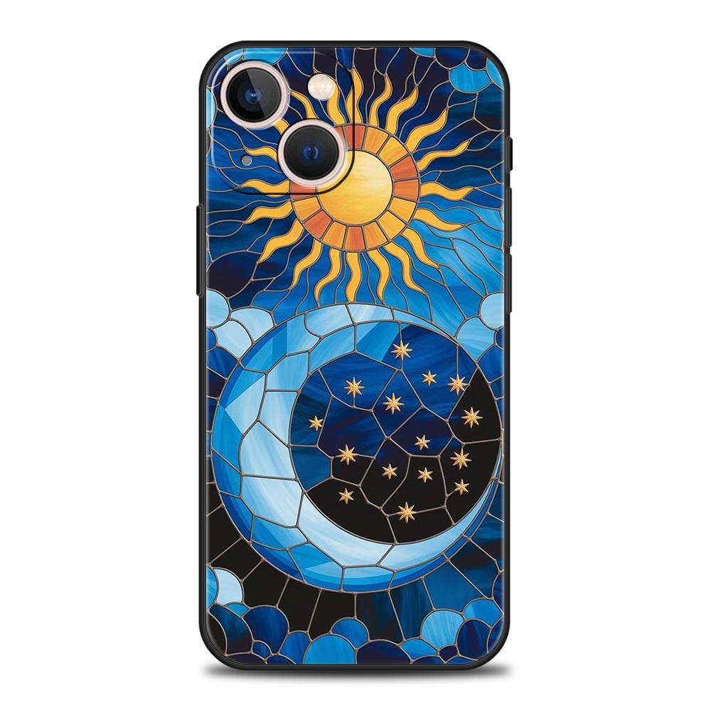 Beautiful Sun Moon Glass Phone Case Cover for iPhone 17 16 15 14 13 12 11 Pro Max 17 Air Plus Shockproof Soft TPU Shell Fundas
