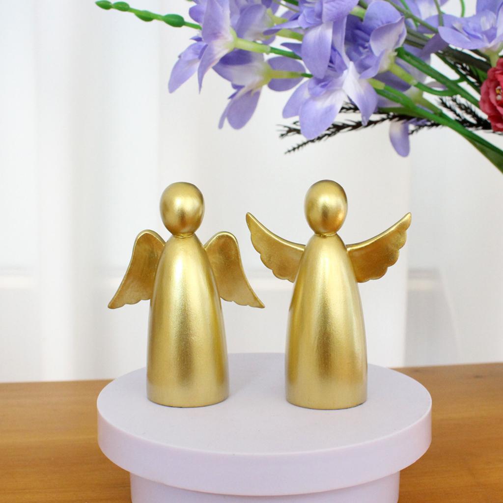 Set Of Two Golden Angel Sculptures - Elegant Resin Figurines For Home Decor, Gifts, And Spiritual Displays