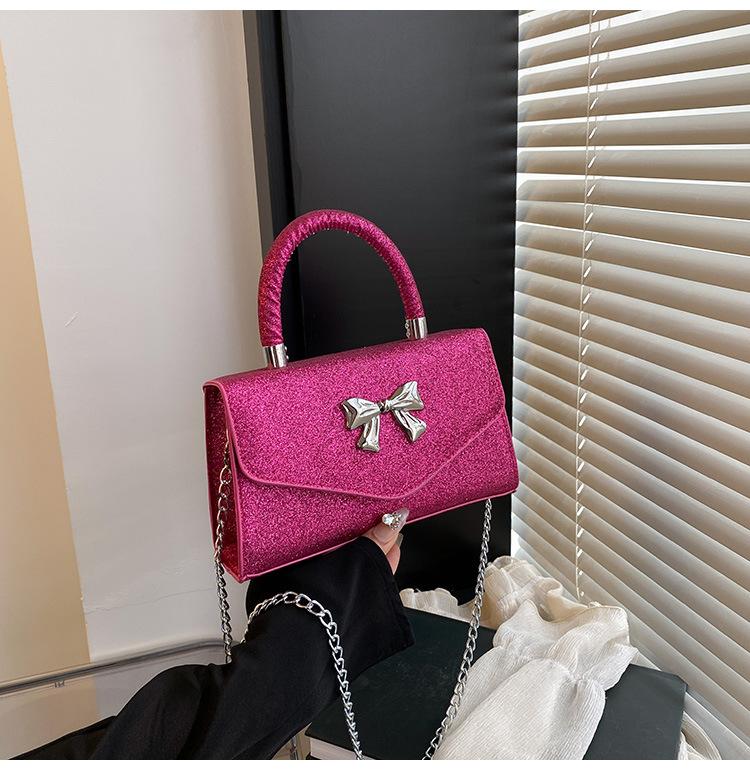 

Новая популярная мода бант повседневная простая цепочка сумка через плечо на одно плечо маленькая квадратная сумка женская роза розовый