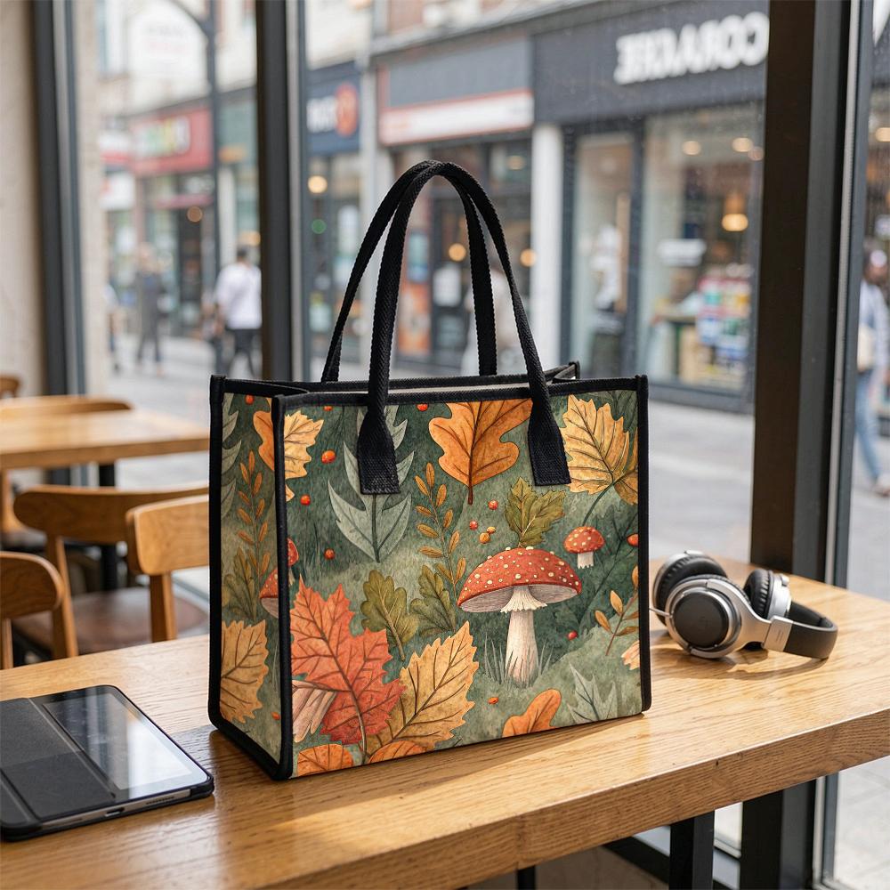 Autumn Mushroom Leaf Print Casual Tote Bag Daily Portable Versatile Handbag