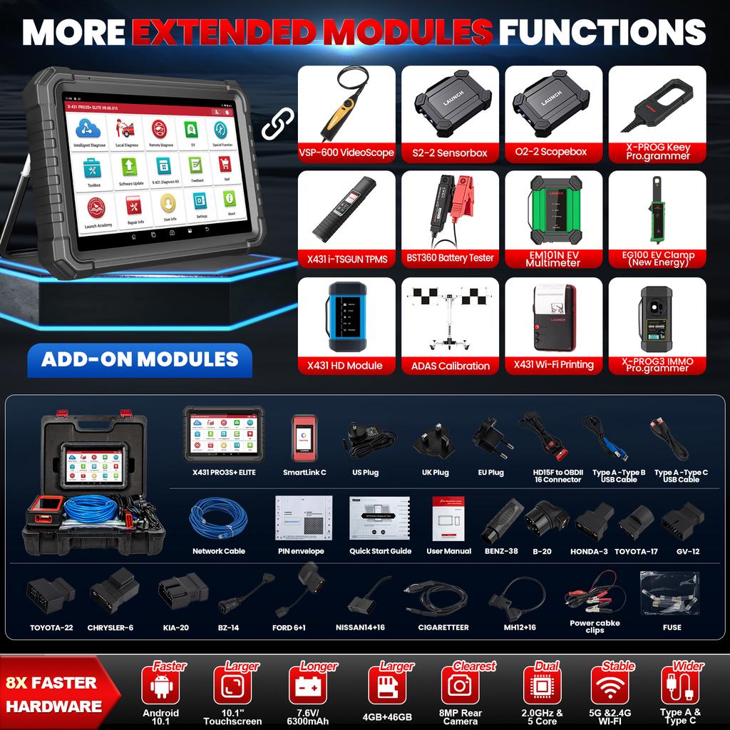 USA EU Warehouse Launch X431 PRO3S+ Elite J2534 Programming Tool With ECU Coding Upgrade of X431 PRO5 41 Reset Functions