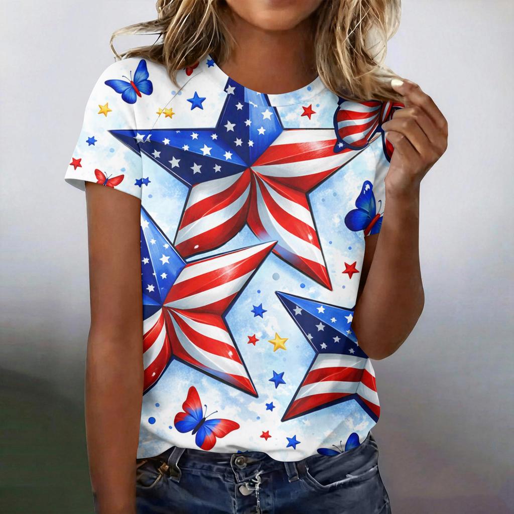 Women's Casual Fashion Short-Sleeve Raglan Sleeve Printed T-Shirt Top