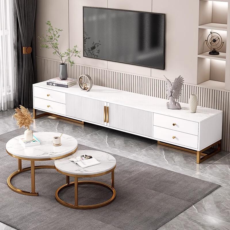 Shengbei White & Gold TV Cabinet and Coffee Table Set