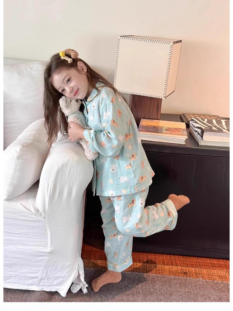 Girls' Spring/Autumn Cartoon Pajama Set – Cute Long Sleeve & Pants for Indoors/Outdoors