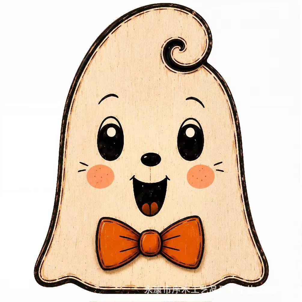 Halloween Pumpkin Ghost Pendant Distressed Painted Cartoon Wooden Black Cat Ornament