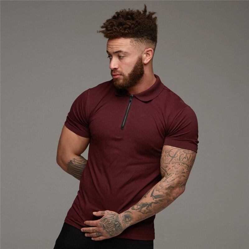 Muscleguys New Arrival Men Zip Polo Tees Cotton Fitness Polo T-Shirt  Fashion Brand Short Sleeve Gym Bodybuilding Clothing