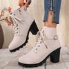 Fashion Women's Casual Block Heel Ankle Boots Lace Up Side Zipper Platform Short Boots Woman 2025 Autumn Comfort Chunky Heel Botas Mujer