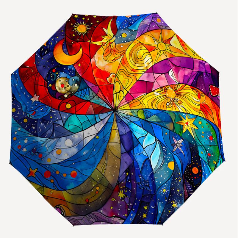 1PC Stained Glass Mandala Automatic Open/Close Umbrella with Windproof, 8-Rib Sturdy Canopy, Durable Ribs, Fashionable Design,1255A