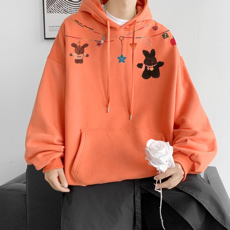 Autumn Winter Vintage Loose Hooded Sweatshirt Men Fashion Print Casual Hoodie Y2K Streetwear Sweatshirts