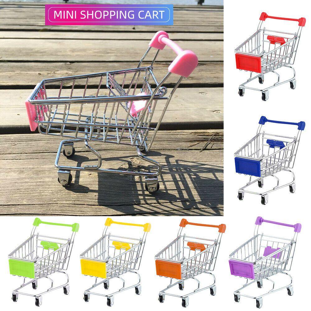 Adorable Children's Mini Metal Shopping Trolley And Colorful Basket Role Play Toy Set For Imaginative Play