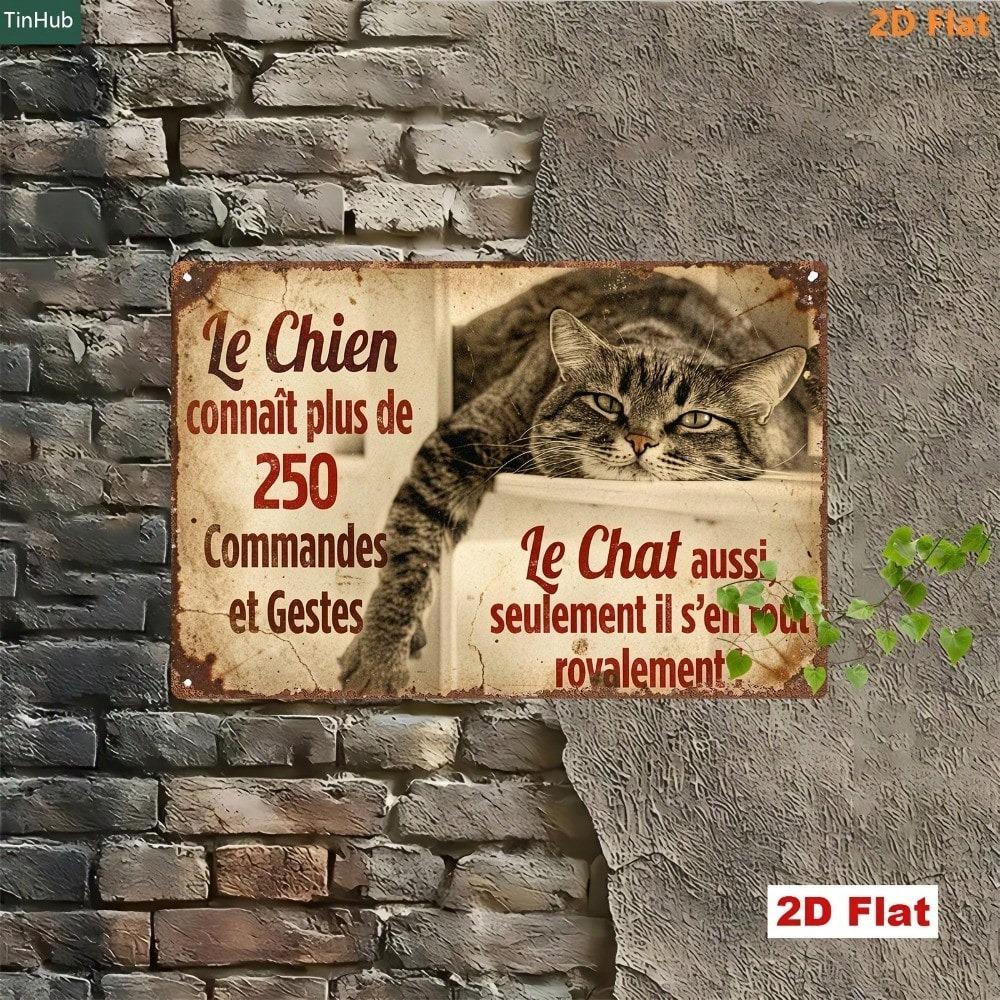 1pc Vintage French Quote Metal Sign, Humorous Cat Design, Nostalgic Industrial Wall Art for Home