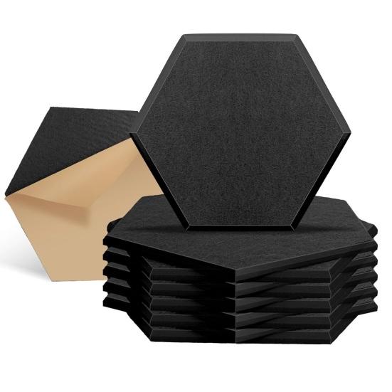 12Pcs Hexagon Soundproof Wall Panel Self-Adhesive Sound Absorbing High Density Thick Acoustic Foam Panel Home Studio Noise Reduction Wall Panel