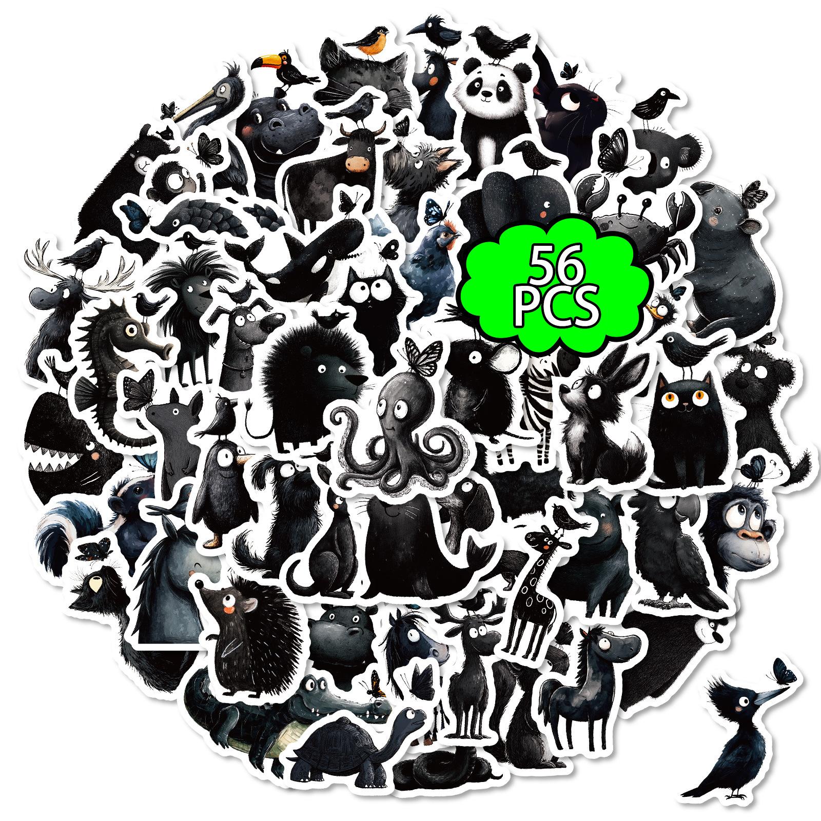 56 Black And White Animal Cartoon Graffiti Stickers Cute Abstract Personality Decorative Waterproof Stickers