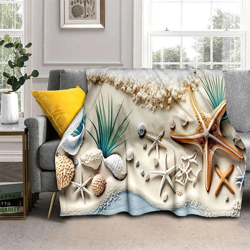 3D Starfish Beach 29 Style Shell Sea Star Sand Cartoon Blanket,Soft Throw Blanket for Home Bedroom Bed Sofa Picnic Office Cover