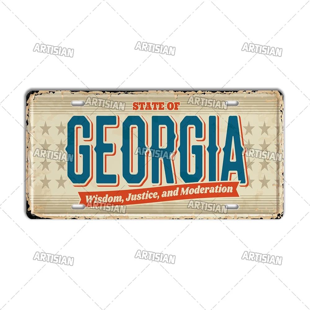 Artisian USA Car Plate Landmark Tin Sign US City State Metal Plaque Wall Decor Garage Bar Pub Club Hotel Cafe Kitchen Home
