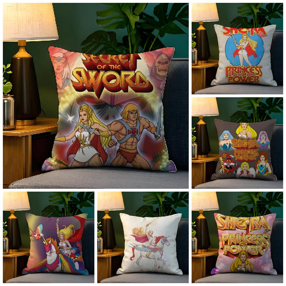 Cartoon S-She-Ra And The Princesses Of Powers Natural Linen Organic Fabric Double-Sided Printing Sofa Home Decor Pillow Case
