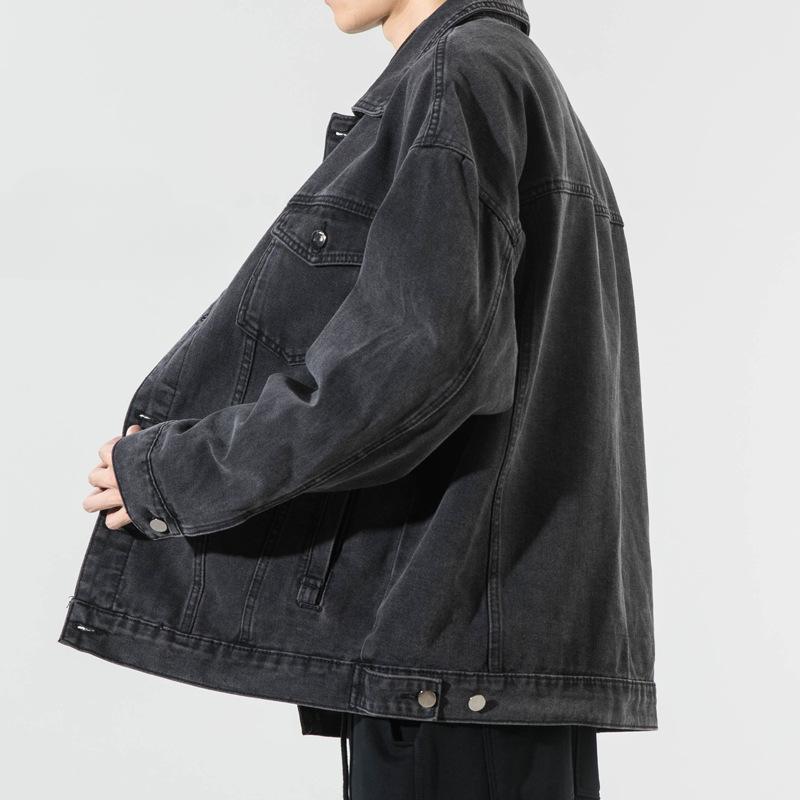 Svart denimjakke Herre Løs Casual Pluss Stor Størrelse Fet Ser Tynn Trend Grunnleggende Allsidig Jakke Vår