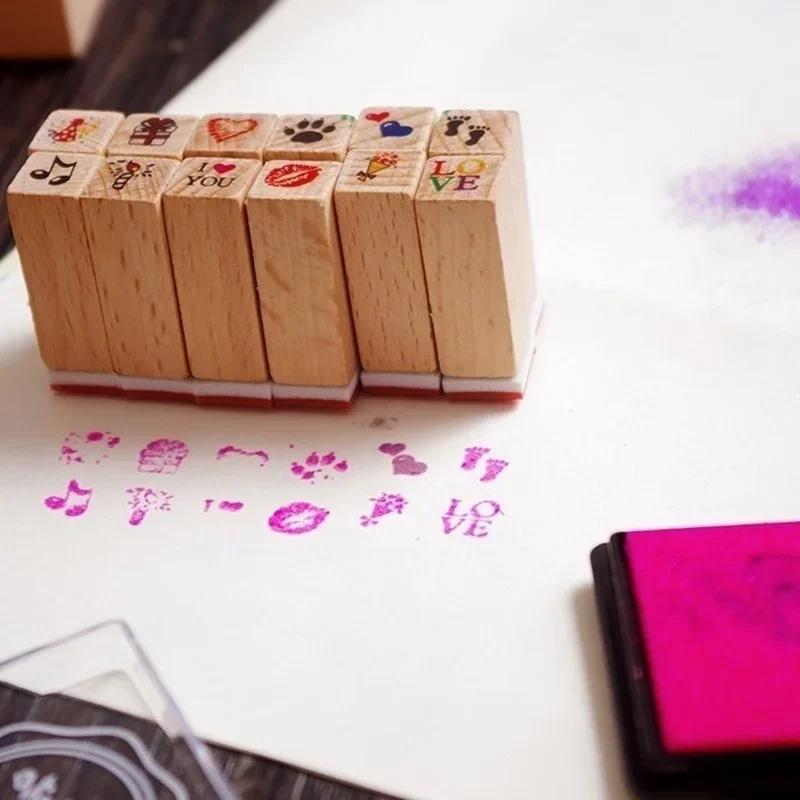 12pcs/Set Vintage Weather Diary Stamps DIY Wooden Assorted Stamps for Scrapbooking Stationery School Supplies
