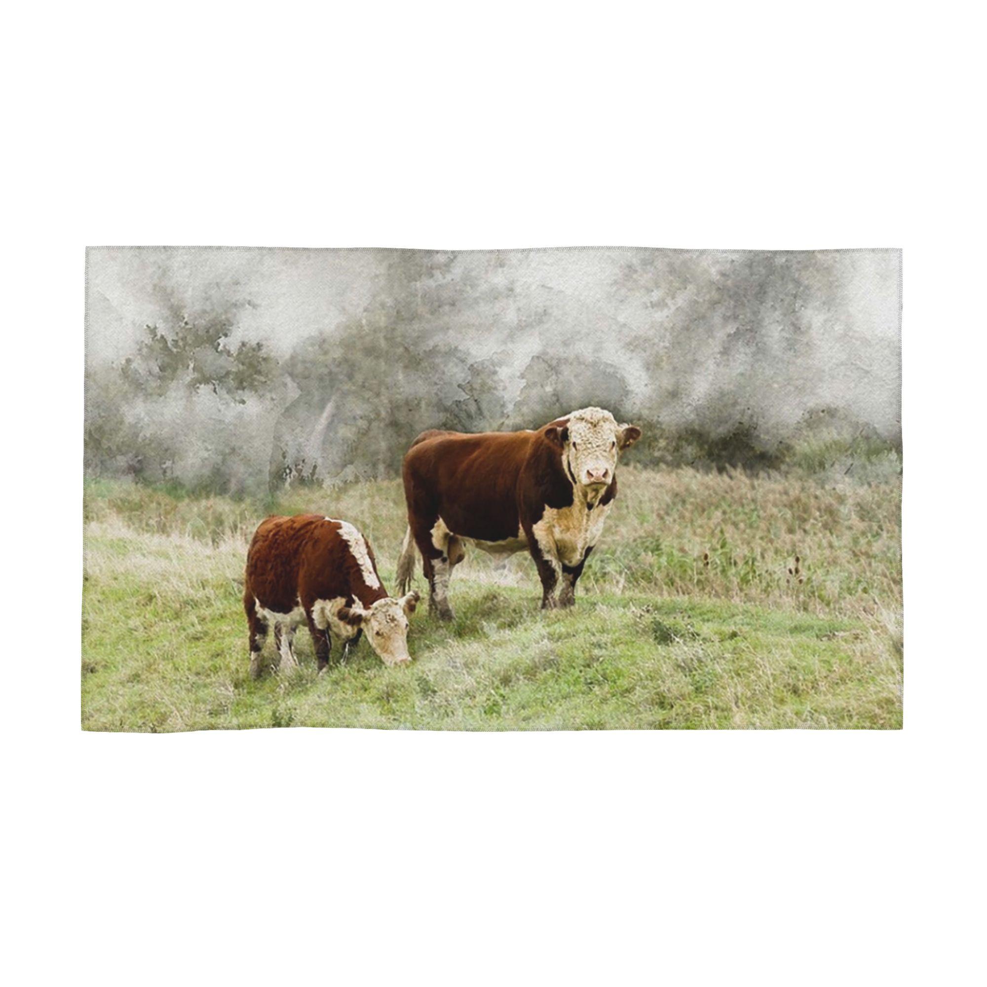

Hereford Bull and Cow Watercolour Photograph Soft Face Towel Quick Dry Pool Bath Cotton Towels Breathable W40*H60(CM)