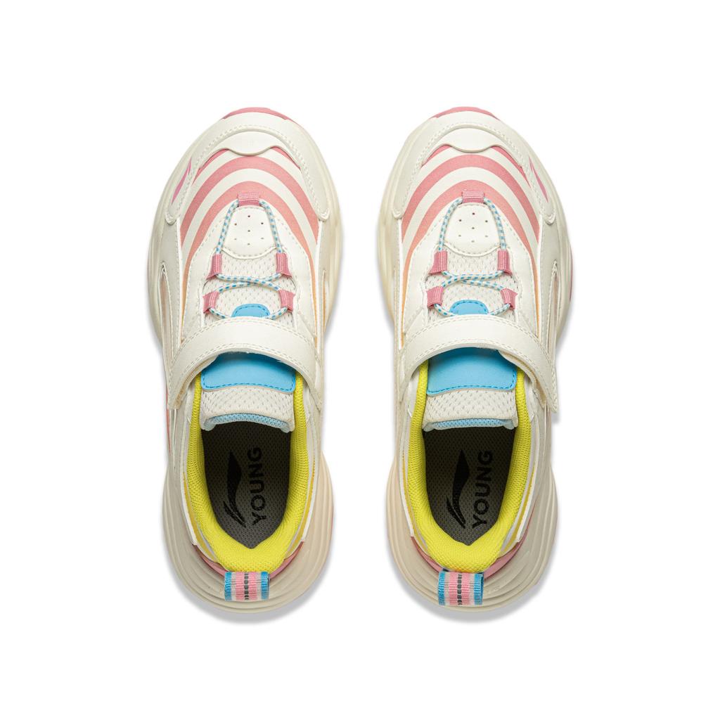 Li Ning Kids Trendy Versatile Shock Absorption Low Top Casual Shoes Kids sneaker Pink White YKCU206-6