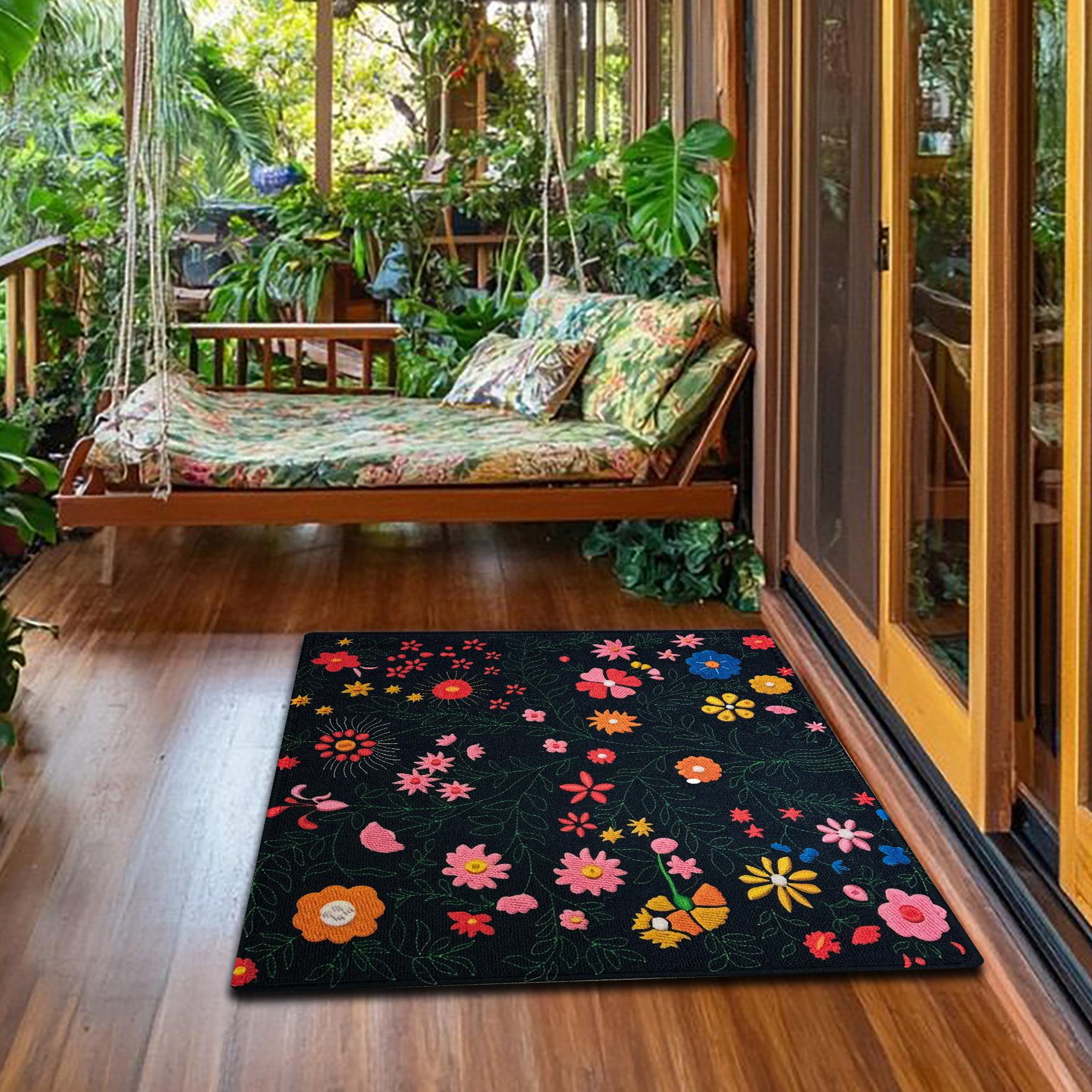 

VIKAMA-alfombra Floral Vintage para puerta de entrada,alfombrilla antideslizante resistente a la suciedad para balcónr 40x60cm