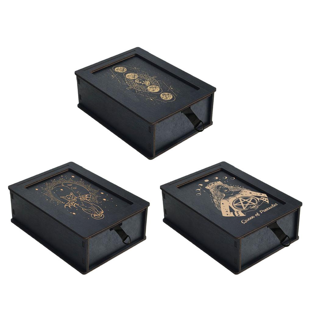 Push Pull Tarots Card Storage Box Wood Tarots Card Storage Case Portable Card Container Astrology Trinkets Box Enduring