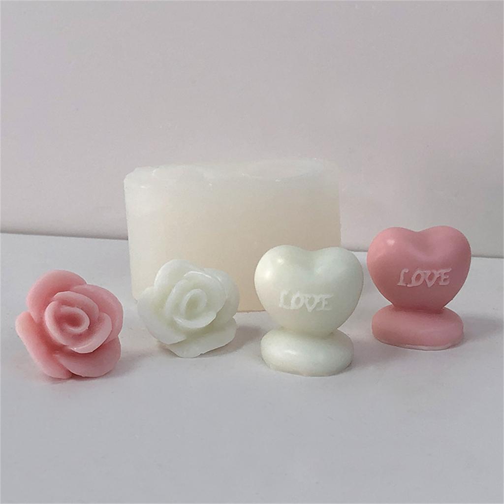 Heart Shaped Candle Mold Rose Candle Silicone Mold for DIY Candle Soap Plaster Ornament Cake Fondant Decoration
