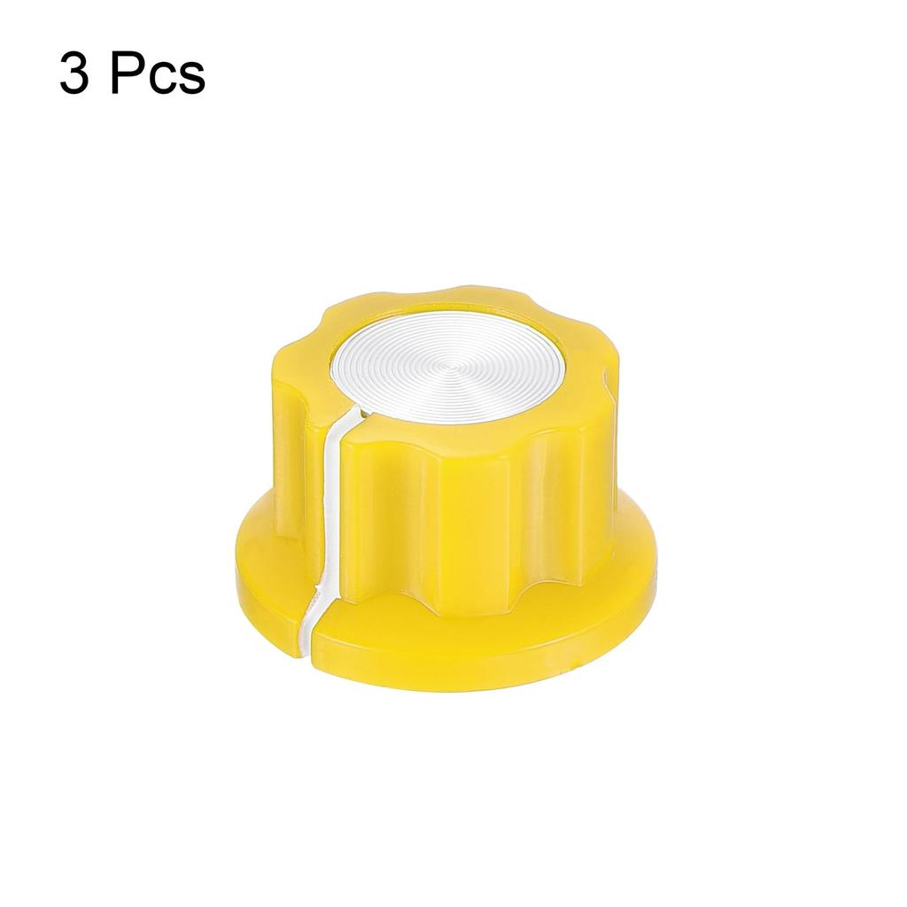 Uxcell Potentiometer Knob Set with Brass Inserts for Shaft Yellow Volume Controller Rotary Knobs for Guitar Effects Pedals Replacement 3-Piece