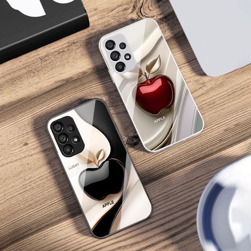 Happy Black Apple For Samsung Galaxy S10 4G S20 11E 30 S21 22 S24 Fe Pro S23 S25 Ultra 5G S9 Tempered Glass Phone Case