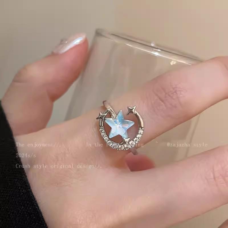 New Zircon Moon Ring For Women Crystal Star Geometric Female Finger Rings Zircon Custom Zircon resizable