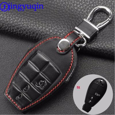 Jingyuqin Leather Car Key Cover Fob Cases For Dodge Challenger Charger Magnum Journey Ram Jeep Commander Grand Cherokee Chrysler