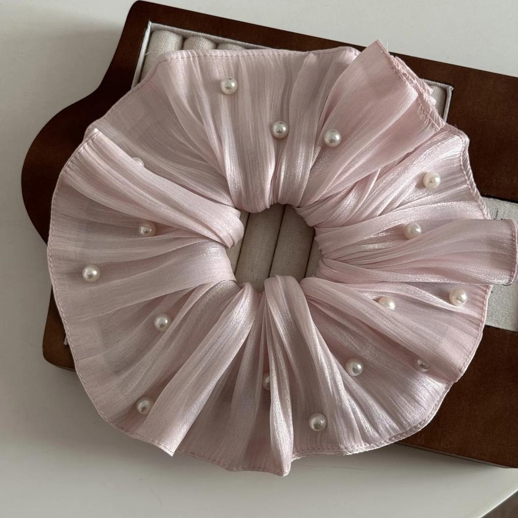 Sweety Romantic Gauze Hair Rope For Women Flowing Gauze Pearl Large Intestine Hair Ring Girls Fashion Elegant Hair Accessories