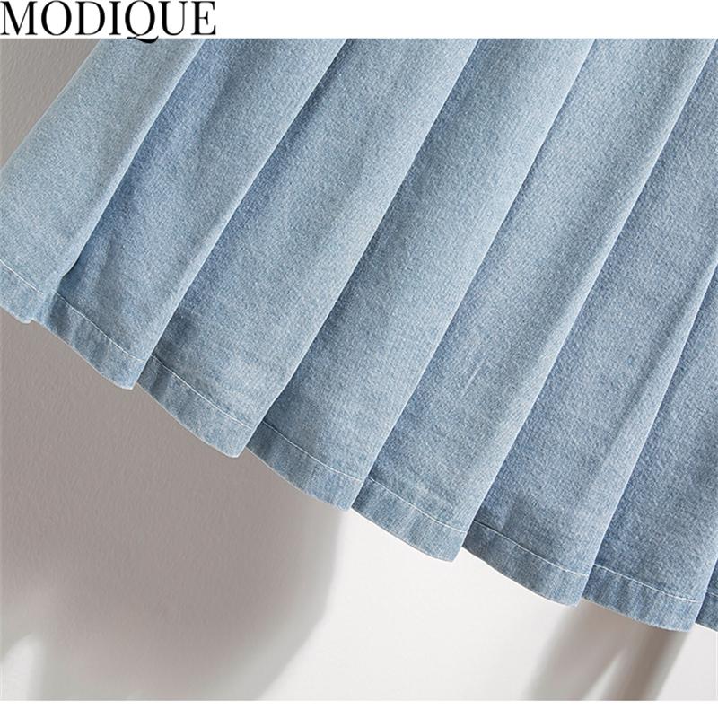 MODIQUE Summer Plus Size Women Loose Basics Elastic Mock Two-Piece Pleated Short Skirts Female Casual Blue Denim Short Pants