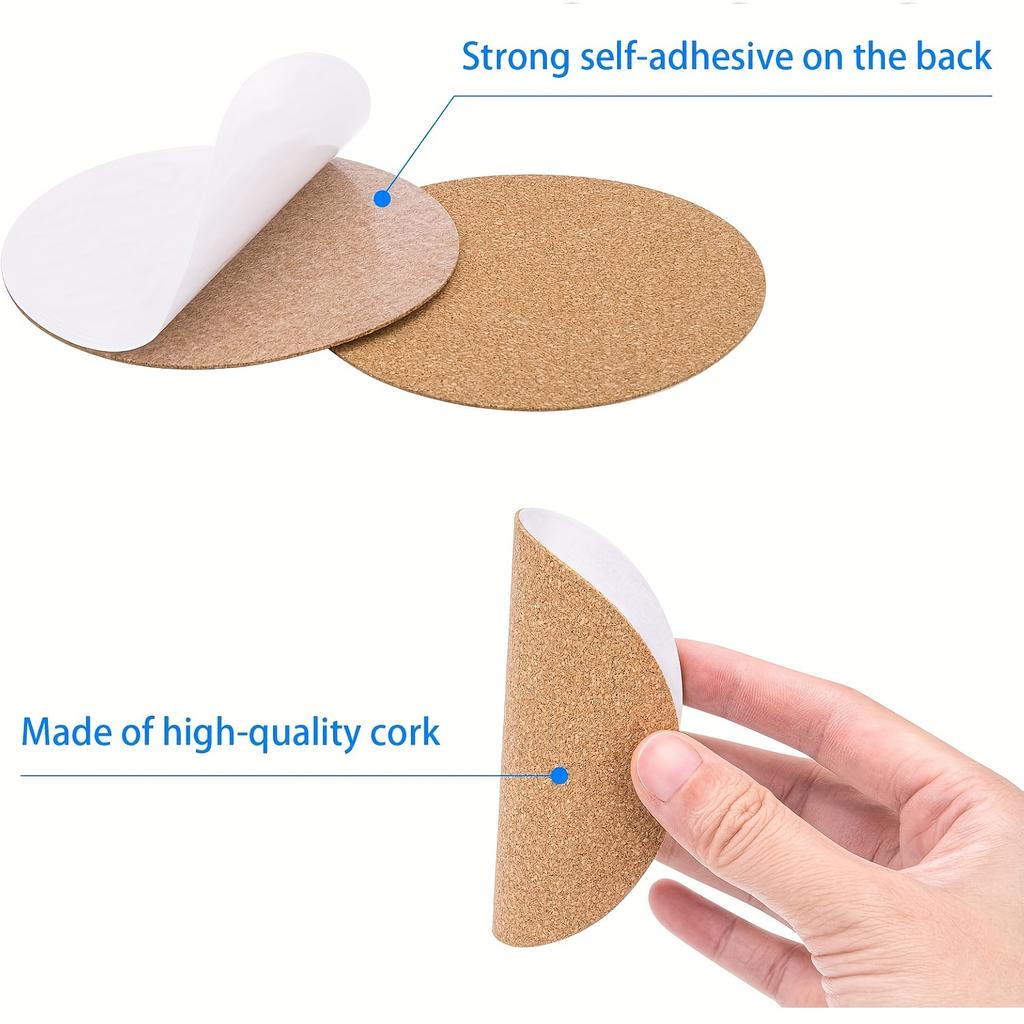 20-120PCS Self-Adhesive Cork for DIY Coasters 374" Round Cork Coasters Cup Cork Mats Heat Insulation Pads Tabletop Decoration