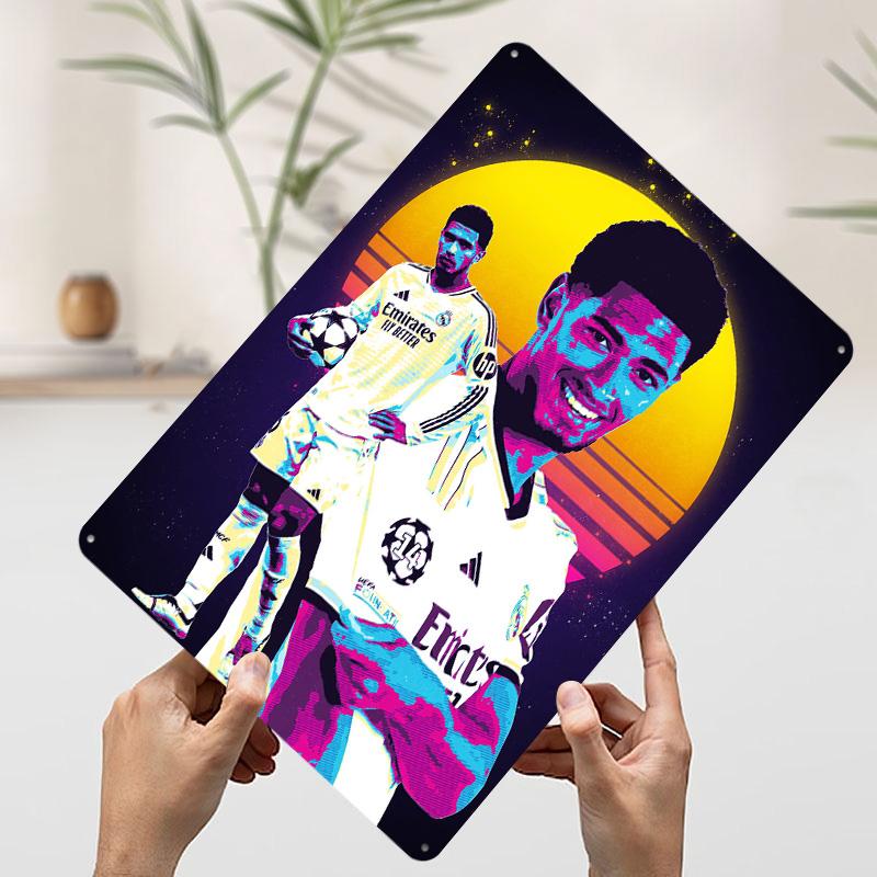 Jude Bellingham Football Player In Retro Style Printed Poster Customized Wall Art Retro Vintage Metal Tin Signs for Room House