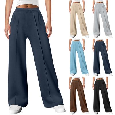 Women's Fashionable Loose Solid Color With Pocket Elastic Waist Sports Casual Pants