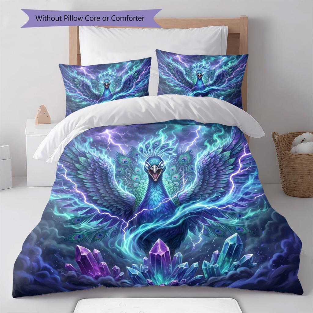Peacock Pattern Bedding Quilt Set Quilt Cover Pillowcase Home Decoration Birthday Gift (1 * Duvet Cover + 2 * Pillowcase, Without Core)