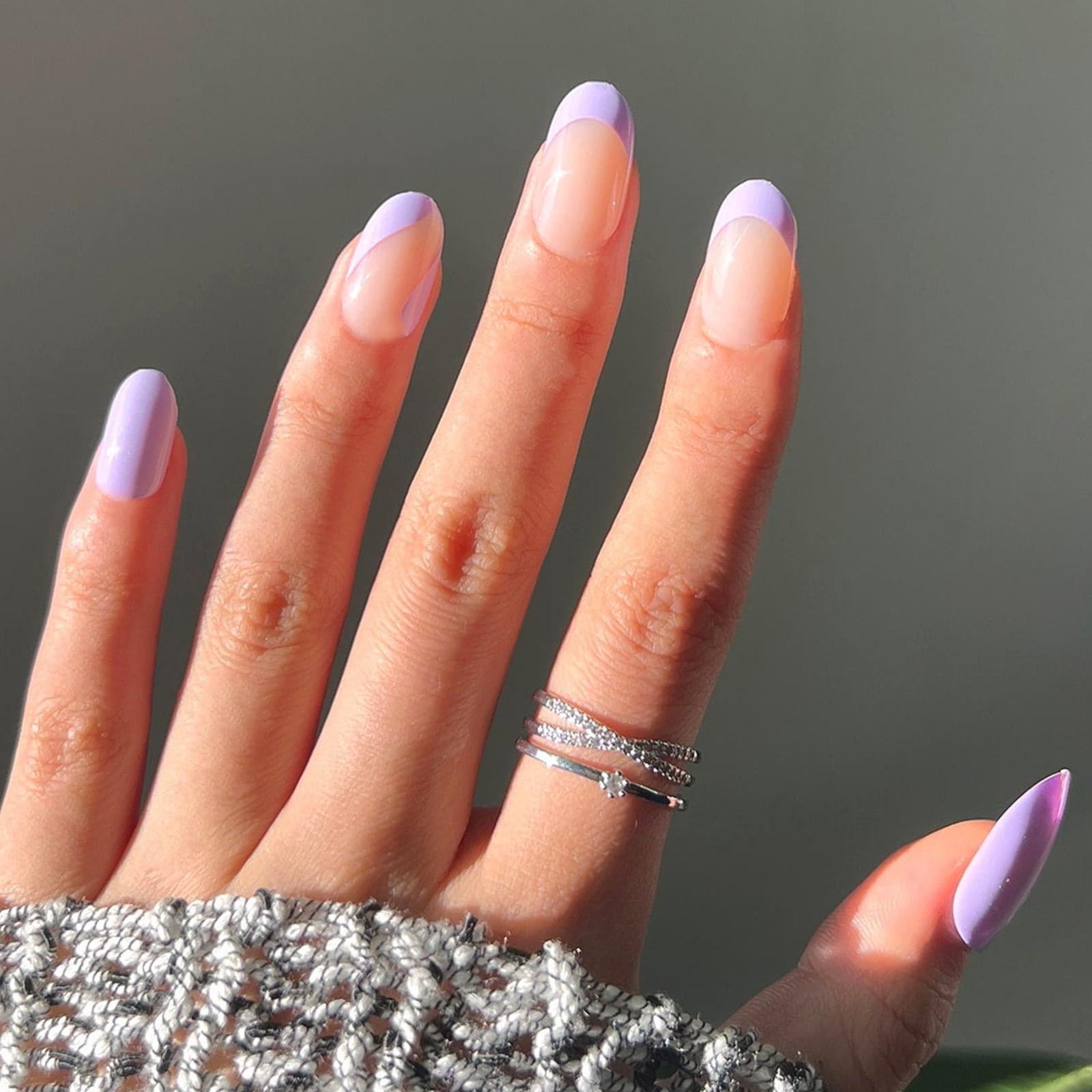 

Almond Short Manicure Wearer Purple French Patch Nail Prosthetic Finger Sticker Extended Nail