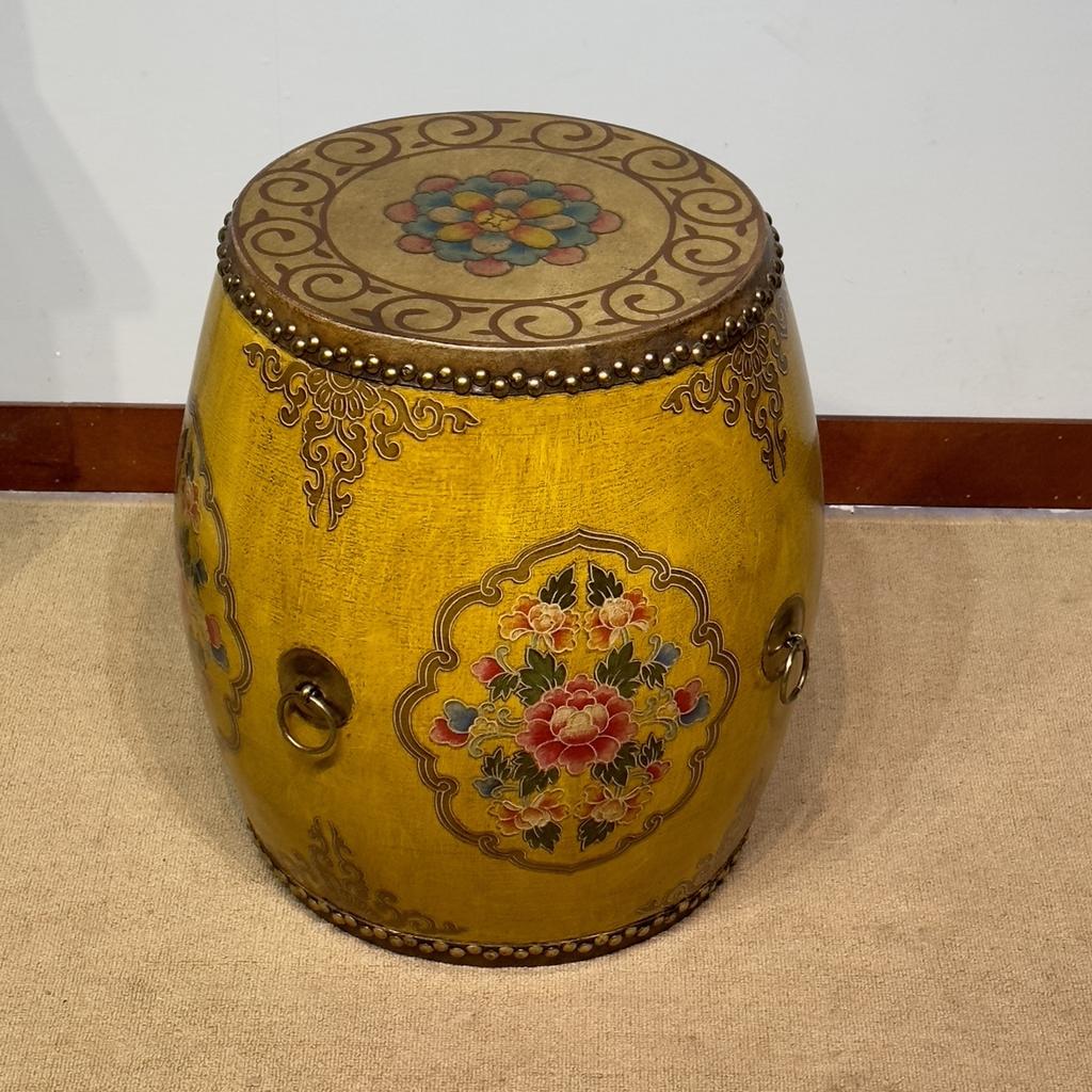 New Chinese Style Distressed Drum Stool, Solid Wood Tea Table & Accent Seat for Living Dining Room, Creative Home Decor Ottoman