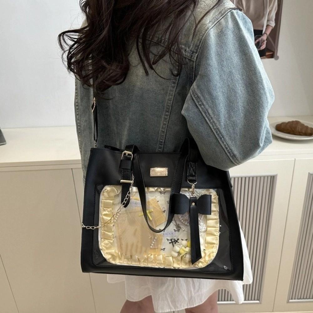 Sac à Bandoulière Y2k JK Sac Cabas en Toile à Nœud Mode Sac Itabag Transparent Étudiant