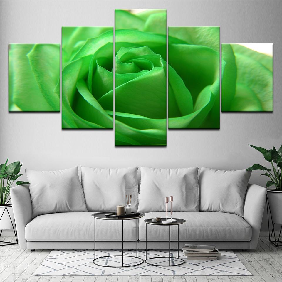 5 panel green rose flower Canvas Wallpapers modern Poster Modular art painting for Living Room Home Decor
