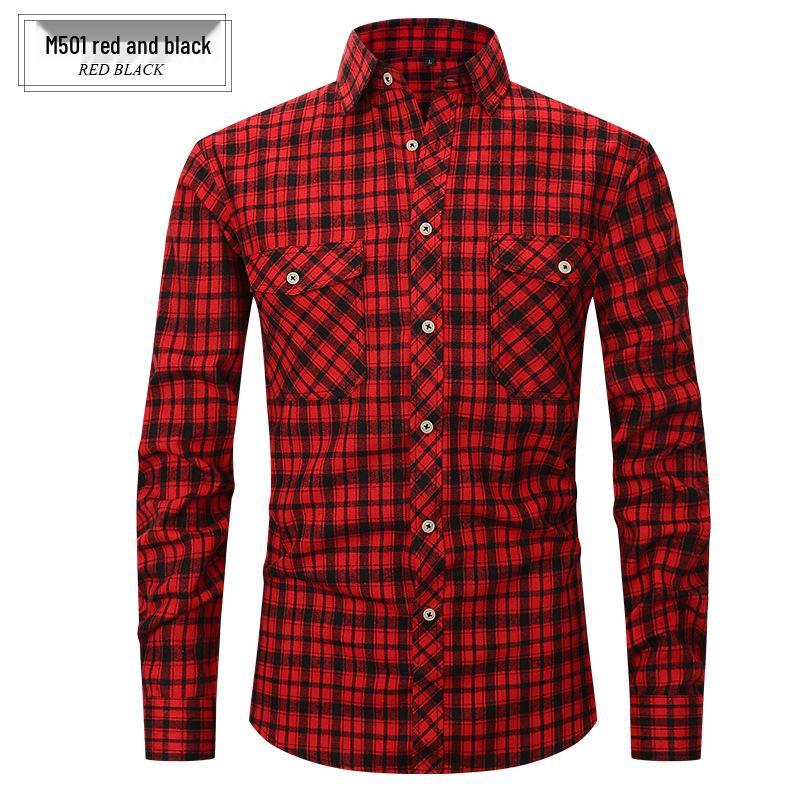 Lente Zomer Slim Fit Geborsteld Ruit High-End Lange Mouw Dubbele Zak Heren Flanellen Overhemd