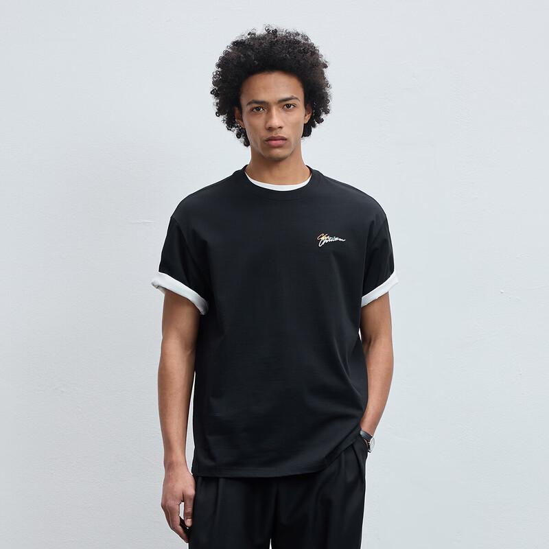 CHINISM Men s Lyocell Blend Embroidered Short-Sleeve T-Shirt L