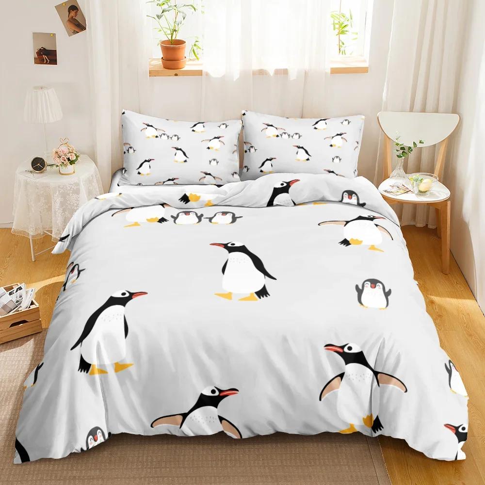 Penguin Bedding Set Twin Cute Animal Pattern Kids Teen Duvet Cover Set 3Pcs Cute Cartoon Penguin Animal Pattern Duvet Cover